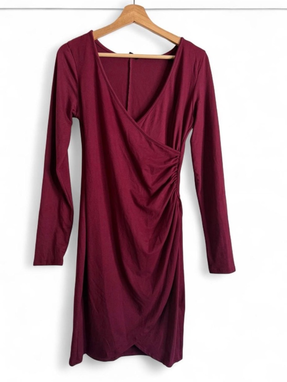 Ambiance Wine Wrap-Style Long Sleeve Dress